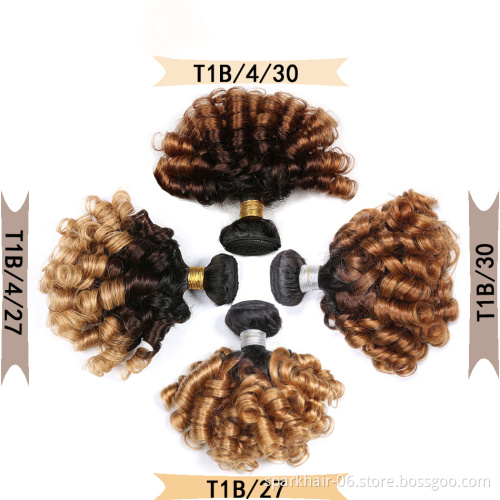 Ombre Bundles with Frontal Brazilian 1b/4/30 Human Hair Bouncy Curly  Bundles with Closure Short curly human hair wave bundles